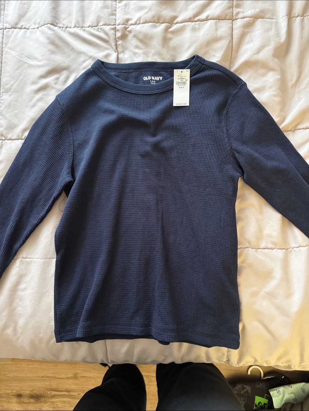Old Navy Navy Long Sleeve Waffle-Knit Tee for Kids